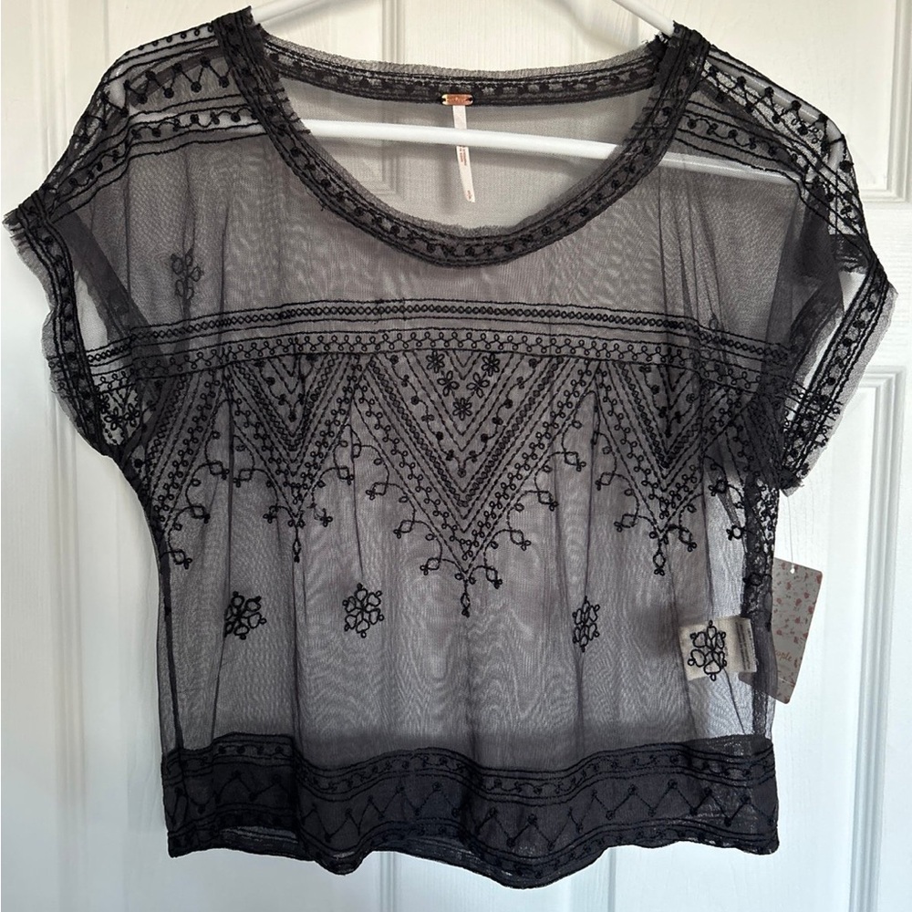 Free People Vicki Lace Emroidered Mesh Crop Top